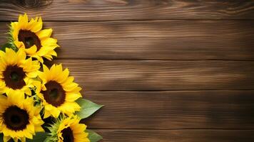 Sonnenblume Helianthus auf Holz Hintergrund mit Kopieren Raum, ai generativ foto