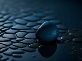 ein wenige Kieselsteine auf das Oberfläche von sanft plätschern Blau Wasser ai generieren foto