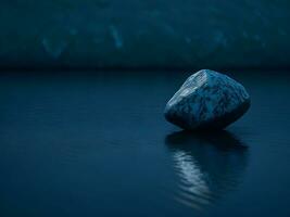 ein wenige Kieselsteine auf das Oberfläche von sanft plätschern Blau Wasser ai generieren foto