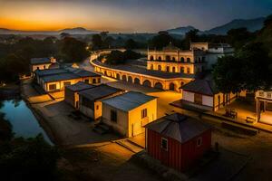 das Sonnenuntergang Über das Stadt, Dorf von Kochi, Indien. KI-generiert foto