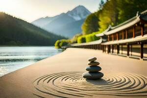 ein Zen Garten im das Berge. KI-generiert foto