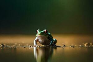 ein Frosch Sitzung auf das Boden im das Wasser. KI-generiert foto