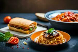 Spaghetti und Fleischklößchen im ein Schüssel. KI-generiert foto