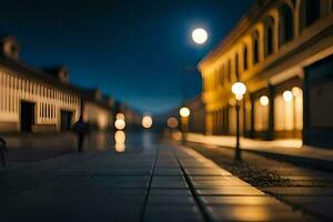 ein Straße beim Nacht mit ein Straße Licht und ein Person gehen. KI-generiert foto