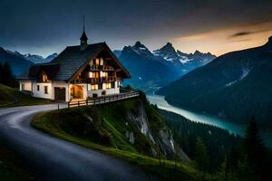 das Haus im das Berge. KI-generiert foto