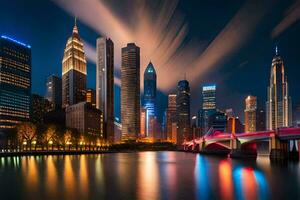 das Chicago Horizont beim Nacht. KI-generiert foto