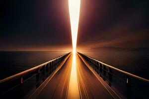ein lange Brücke mit ein Licht Strahl Kommen aus von Es. KI-generiert foto