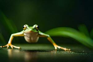 ein Frosch ist Stehen auf das Boden mit es ist Beine Ausbreitung. KI-generiert foto