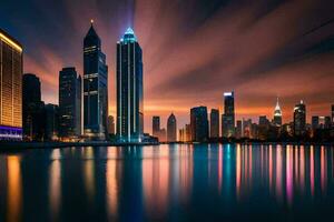 das Stadt Horizont beim Nacht im Dubai. KI-generiert foto