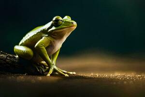 ein Frosch Sitzung auf ein Ast im das dunkel. KI-generiert foto