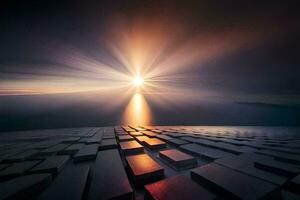 das Sonne scheint durch das Wolken Über ein groß Bereich. KI-generiert foto