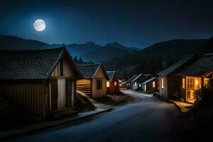 Foto Hintergrund das Mond, Nacht, das Berge, das Dorf, das Mond, das Dorf,. KI-generiert