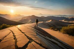 das Sonne steigt an Über das Sand Dünen von das großartig Dünen National Park im das uns. KI-generiert foto