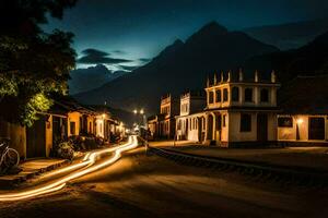 ein Straße im das Berge beim Nacht. KI-generiert foto