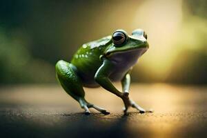 ein Frosch ist Stehen auf es ist Hinter Beine. KI-generiert foto