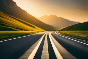 ein lange leeren Straße im das Berge. KI-generiert foto