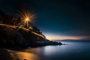 Feuerwerk Über das Meer beim Nacht. KI-generiert foto