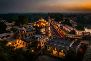 das Sonnenuntergang Über das Stadt von Delhi. KI-generiert foto