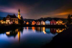 Foto Hintergrund das Himmel, Nacht, das Wasser, das Stadt, das Kirche, das Kirche,. KI-generiert