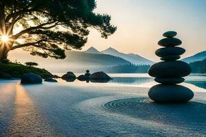 Zen Felsen Stapeln. KI-generiert foto