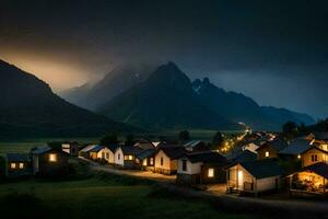 Foto Hintergrund das Himmel, Berge, Nacht, das Dorf, Island, das Dorf, ic. KI-generiert