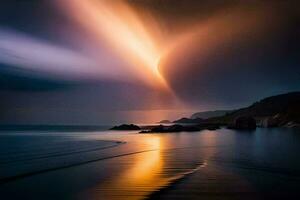 ein lange Exposition fotografieren von ein Licht Kommen von das Ozean. KI-generiert foto