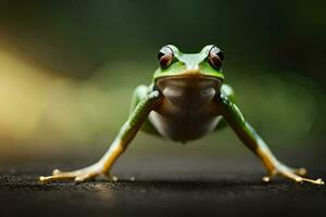 ein Frosch ist Stehen auf es ist Hinter Beine. KI-generiert foto