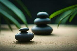 Zen Steine im das Sand. KI-generiert foto