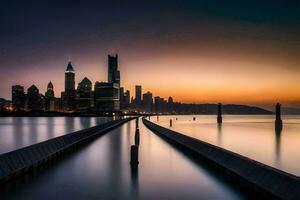 das Chicago Horizont beim Sonnenuntergang. KI-generiert foto