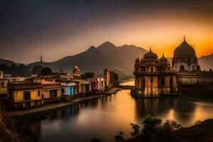 Foto Hintergrund das Himmel, Wasser, Berge, Indien, das Stadt, das Tempel, Die. KI-generiert