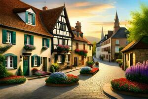 ein Straße im das Stadt, Dorf von Deutschland. KI-generiert foto