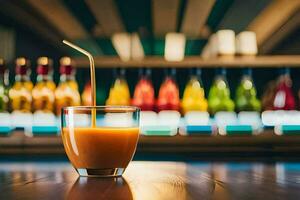 Glas von Orange Saft auf das Bar. KI-generiert foto