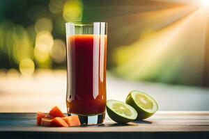 ein Glas von Orange Saft mit Scheiben von Melone. KI-generiert foto