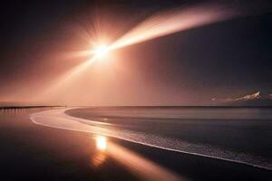 ein lange Exposition fotografieren von das Sonne leuchtenden Über das Ozean. KI-generiert foto