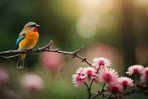 Foto Hintergrund das Sonne, Blumen, Vogel, Frühling, das Vogel, Frühling, das Vogel,. KI-generiert