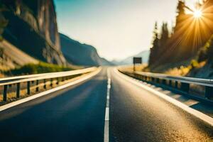 ein Autobahn mit das Sonne leuchtenden auf Es. KI-generiert foto