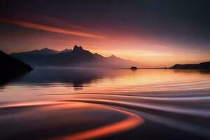 Sonnenuntergang Über das See, Berge, Wasser, hd Hintergrund. KI-generiert foto