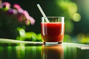 ein Glas von Saft mit ein Stroh. KI-generiert foto