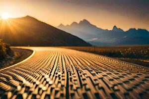 ein Straße mit das Sonne Rahmen hinter Es. KI-generiert foto