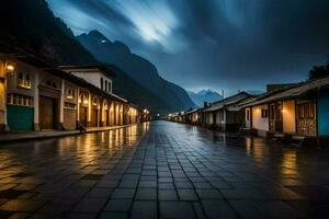 ein Straße im das Berge beim Nacht. KI-generiert foto