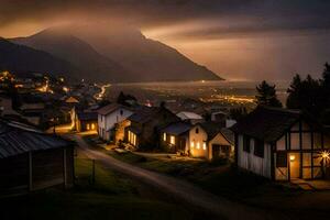 ein Dorf im das Berge beim Nacht. KI-generiert foto