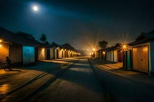 ein lange Straße beim Nacht mit ein voll Mond im das Hintergrund. KI-generiert foto