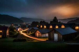 Foto Hintergrund das Himmel, Nacht, das Dorf, das Straße, das Dorf, das Straße,. KI-generiert