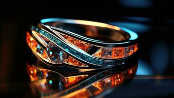 ein Fotografie von ein zart Diamant Hochzeit Ring, ai generativ foto