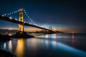 das golden Tor Brücke beim Nacht. KI-generiert foto