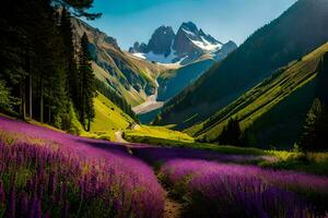 das Lavendel Felder von das Alpen. KI-generiert foto