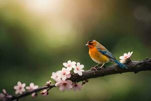 Foto Hintergrund das Sonne, Vogel, Frühling, Baum, Blumen, Frühling, Vogel, Frühling,. KI-generiert