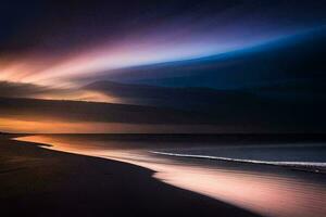 ein lange Exposition fotografieren von das Sonnenuntergang auf ein Strand. KI-generiert foto