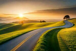 das Straße zu das Sonnenuntergang. KI-generiert foto