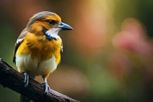 ein klein Vogel ist Sitzung auf ein Ast. KI-generiert foto